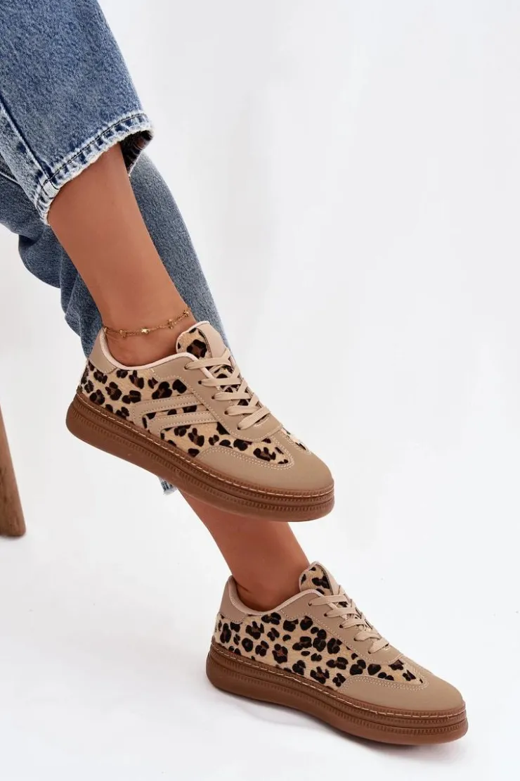 Online Boto Sneakersy Damskie Na Platformie Panterka Beżowe Denissa Beżowy