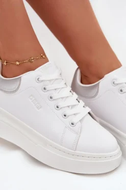 New Big Star Shoes Sneakersy Damskie Na Platformie Big Star SS274245 Biało-Srebrne Biały