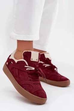 Damskie Boto Sneakersy Damskie Na Platformie Ocieplane Futerkiem Bordowe Solvia