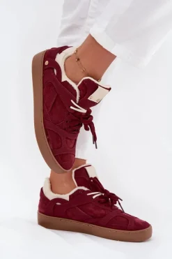 Damskie Boto Sneakersy Damskie Na Platformie Ocieplane Futerkiem Bordowe Solvia