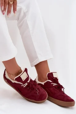 Damskie Boto Sneakersy Damskie Na Platformie Ocieplane Futerkiem Bordowe Solvia