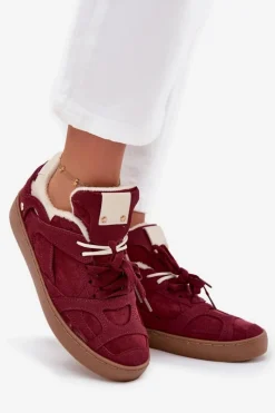 Damskie Boto Sneakersy Damskie Na Platformie Ocieplane Futerkiem Bordowe Solvia