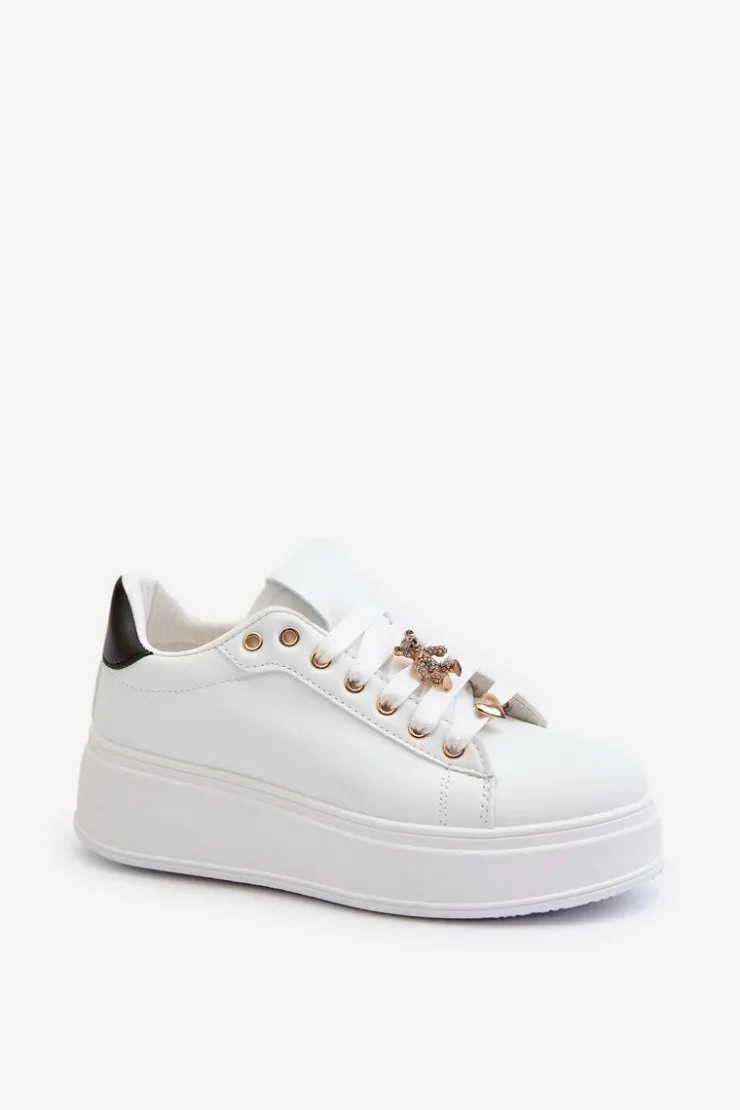 Clearance Boto Sneakersy Damskie Na Platformie Z Przypinkami Eko Skóra Białe Cavisa