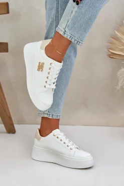 Boto Sneakersy Damskie*Sneakersy Damskie Na Platformie Biało-Beżowe Temittes