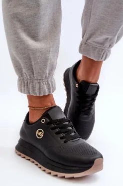 Boto Sneakersy Damskie*Sneakersy Damskie Na Platformie Czarne Rottiana