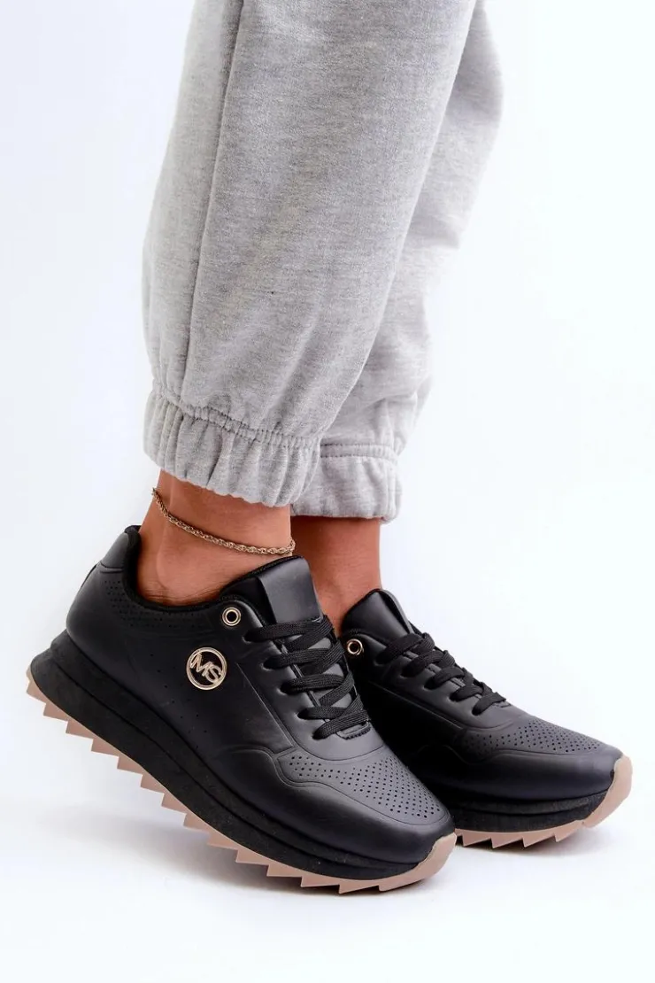 Boto Sneakersy Damskie*Sneakersy Damskie Na Platformie Czarne Rottiana