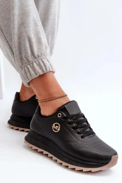 Boto Sneakersy Damskie*Sneakersy Damskie Na Platformie Czarne Rottiana