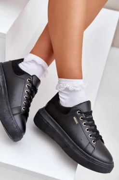 Damskie Boto Sneakersy Damskie Na Platformie Eko Skóra Czarne Lelandine