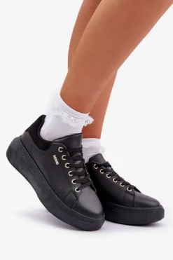 Damskie Boto Sneakersy Damskie Na Platformie Eko Skóra Czarne Lelandine