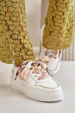 Sale Boto Sneakersy Damskie Na Platformie Z Ozdobnym Sznurowaniem Białe Mistra Biały