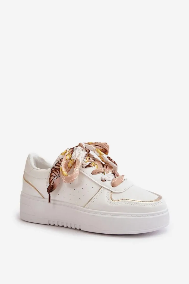 Sale Boto Sneakersy Damskie Na Platformie Z Ozdobnym Sznurowaniem Białe Mistra Biały