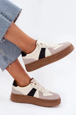 Hot Boto Sneakersy Damskie Na Platformie Beżowe Dovina Beżowy