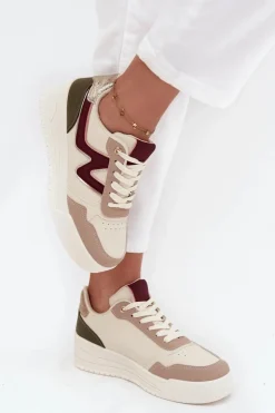 Damskie Boto Sneakersy Damskie Na Platformie Ze Złotymi Wstawkami Beżowe Zalvra