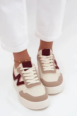 Damskie Boto Sneakersy Damskie Na Platformie Ze Złotymi Wstawkami Beżowe Zalvra