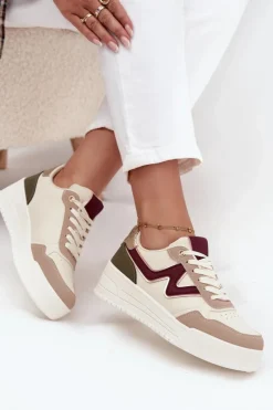Damskie Boto Sneakersy Damskie Na Platformie Ze Złotymi Wstawkami Beżowe Zalvra
