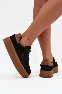 Outlet Big Star Shoes Sneakersy Damskie Na Platformie Big Star SS274761 Czarne Czarny