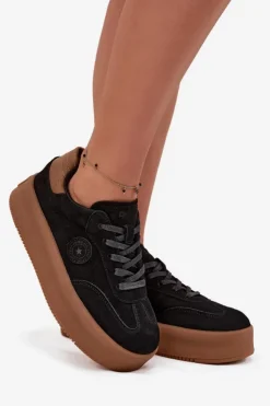 Outlet Big Star Shoes Sneakersy Damskie Na Platformie Big Star SS274761 Czarne Czarny