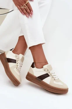 New Boto Sneakersy Damskie Na Platformie Beżowe Galivina