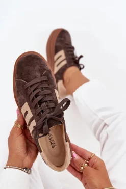 Damskie Boto Sneakersy Damskie Na Platformie Z Naturalnego Zamszu Czekoladowe Eldira