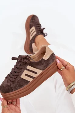 Damskie Boto Sneakersy Damskie Na Platformie Z Naturalnego Zamszu Czekoladowe Eldira