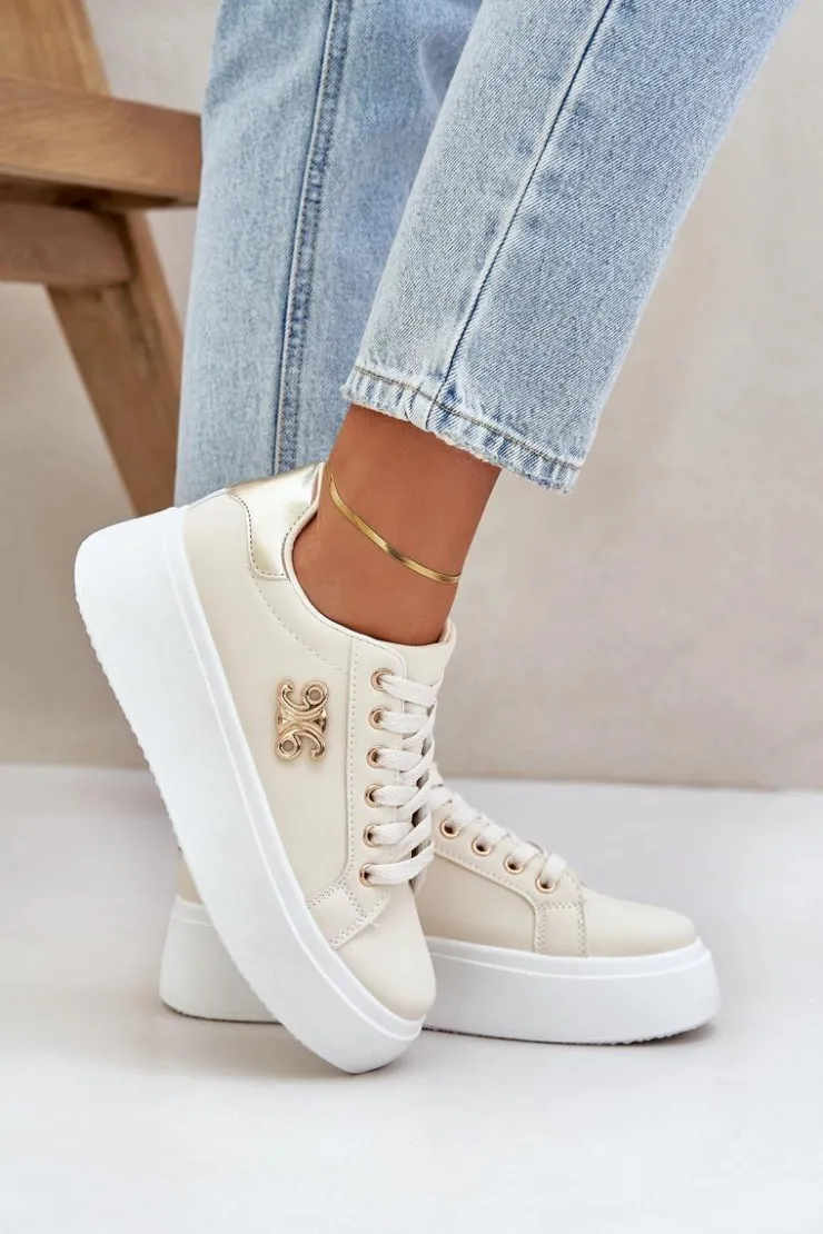 Hot Boto Sneakersy Damskie Na Platformie Beżowo-Złote Temittes