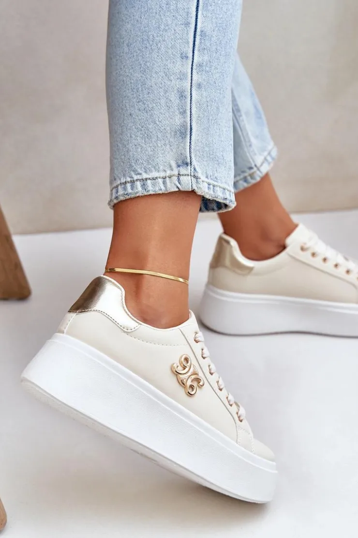 Hot Boto Sneakersy Damskie Na Platformie Beżowo-Złote Temittes