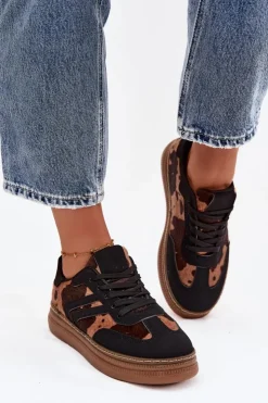 Damskie Boto Sneakersy Damskie Na Platformie W Łaty Czarne Denissa