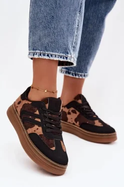 Damskie Boto Sneakersy Damskie Na Platformie W Łaty Czarne Denissa