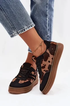 Damskie Boto Sneakersy Damskie Na Platformie W Łaty Czarne Denissa