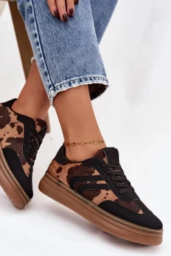 Damskie Boto Sneakersy Damskie Na Platformie W Łaty Czarne Denissa