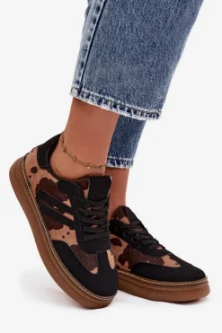 Damskie Boto Sneakersy Damskie Na Platformie W Łaty Czarne Denissa