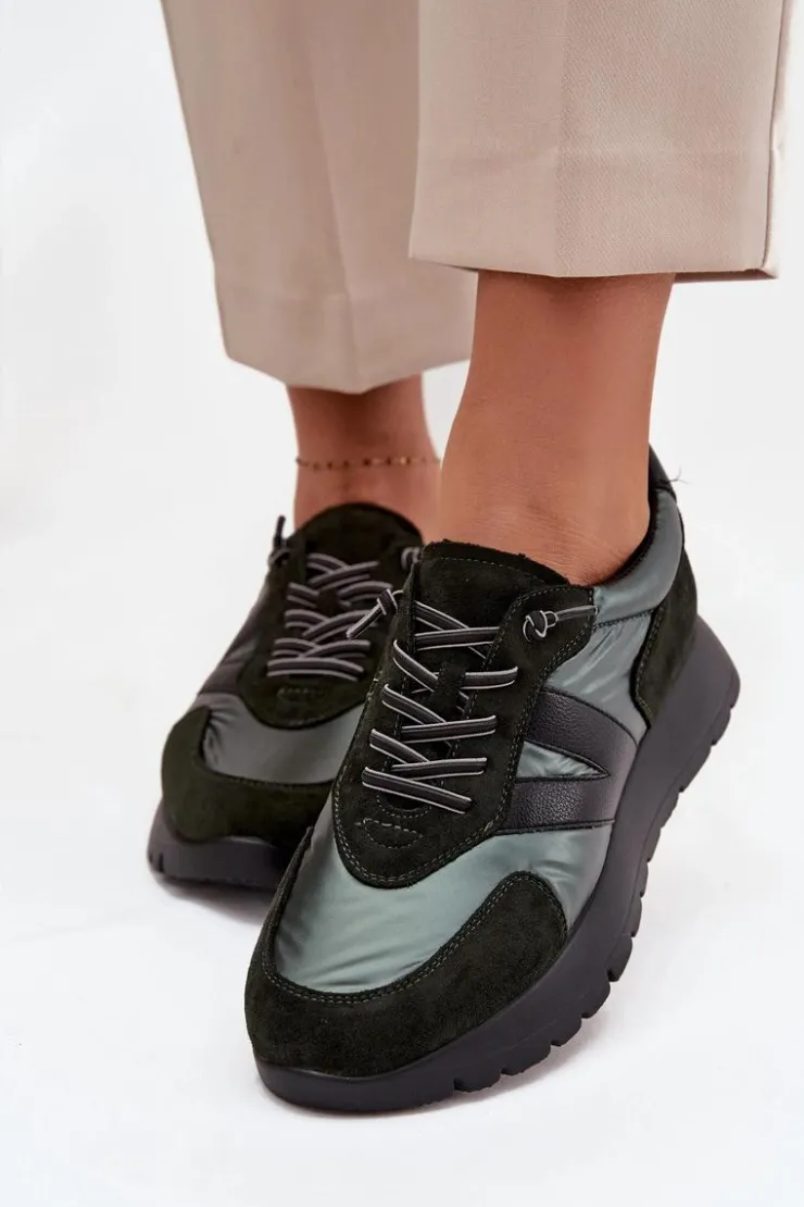 Buty damskie Vinceza Sneakersy Damskie*Sneakersy Damskie Na Platformie Vinceza 58561 Ciemnozielone Zielony