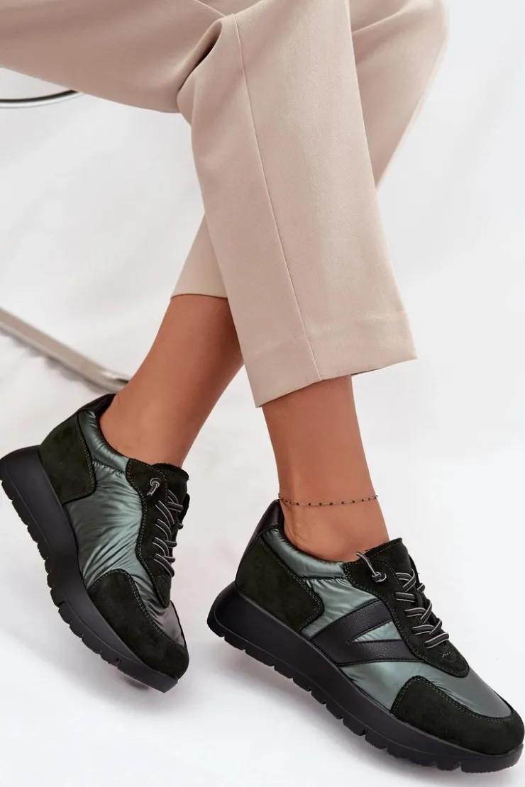 Buty damskie Vinceza Sneakersy Damskie*Sneakersy Damskie Na Platformie Vinceza 58561 Ciemnozielone Zielony