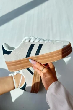 Damskie Boto Sneakersy Damskie Na Platformie Beżowo-Czarne Egelia