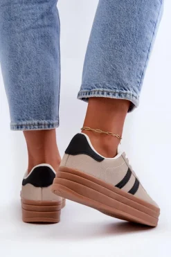 Damskie Boto Sneakersy Damskie Na Platformie Beżowo-Czarne Egelia