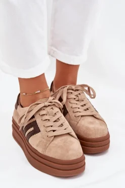 Boto Sneakersy Damskie*Sneakersy Damskie Na Platformie Z Naturalnego Zamszu Beżowe Eldira