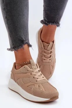 Boto Sneakersy Damskie Na Platformie Brązowe Lenivia