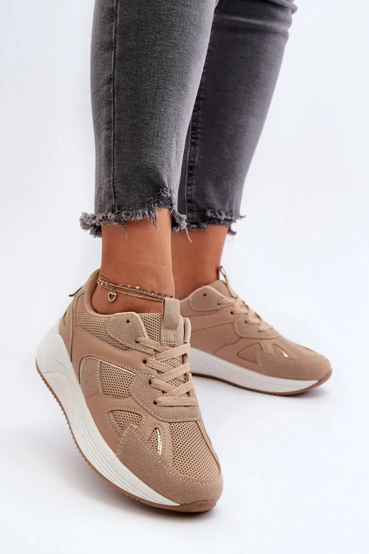 Boto Sneakersy Damskie Na Platformie Brązowe Lenivia