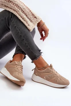 Boto Sneakersy Damskie Na Platformie Brązowe Lenivia