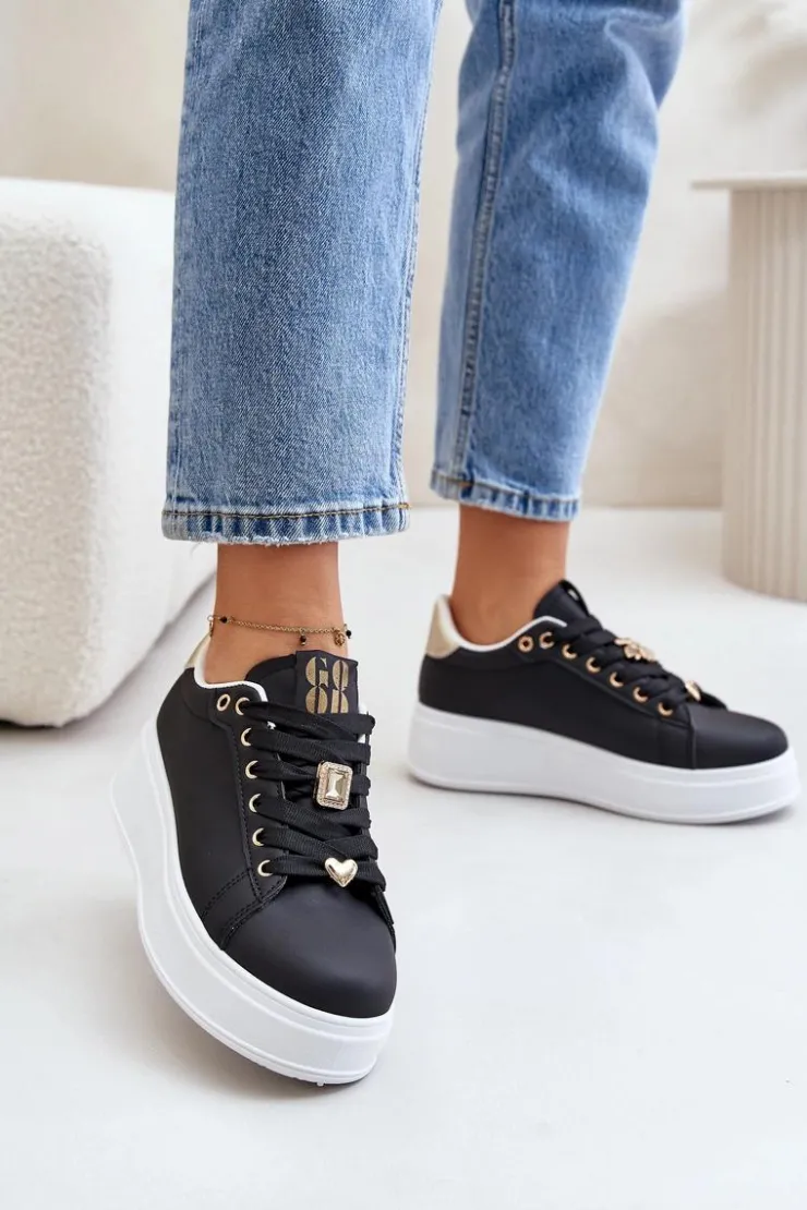 Boto Buty Sportowe Na Platformie|Sneakersy Damskie*Sneakersy Damskie Na Platformie Z Ozdobami Czarne Herbisa