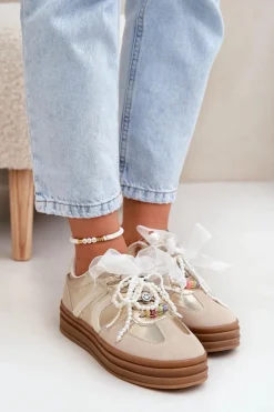 Boto Buty Sportowe Na Platformie|Sneakersy Damskie*Sneakersy Damskie Na Platformie Z Ozdobami Beżowo-Złote Vinness
