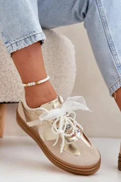 Boto Buty Sportowe Na Platformie|Sneakersy Damskie*Sneakersy Damskie Na Platformie Z Ozdobami Beżowo-Złote Vinness