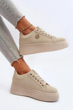 Damskie Boto Sneakersy Damskie Na Platformie Beżowe Eshen