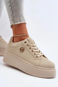 Damskie Boto Sneakersy Damskie Na Platformie Beżowe Eshen