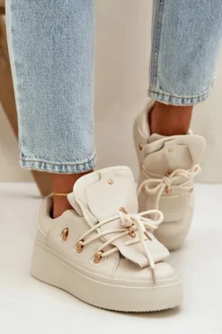 Boto Sneakersy Damskie*Sneakersy Damskie Na Platformie Beżowe Dolistana Beżowy