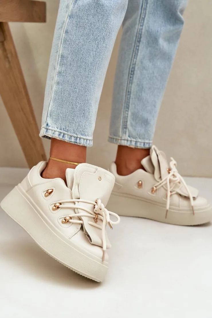Boto Sneakersy Damskie*Sneakersy Damskie Na Platformie Beżowe Dolistana Beżowy