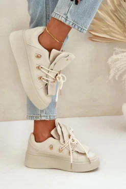 Boto Sneakersy Damskie*Sneakersy Damskie Na Platformie Beżowe Dolistana Beżowy