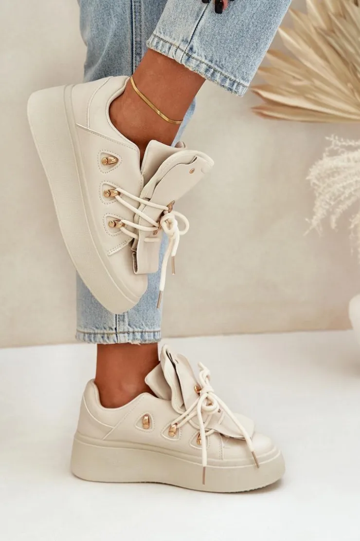 Boto Sneakersy Damskie*Sneakersy Damskie Na Platformie Beżowe Dolistana Beżowy