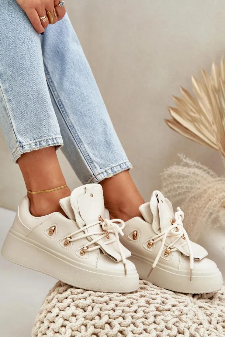 Boto Sneakersy Damskie*Sneakersy Damskie Na Platformie Beżowe Dolistana Beżowy