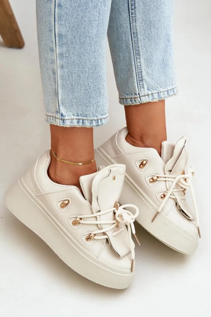 Boto Sneakersy Damskie*Sneakersy Damskie Na Platformie Beżowe Dolistana Beżowy